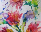 abstract floral garden original watercolor landscape painting flowers modern contemporary 16 x 20 frame ready