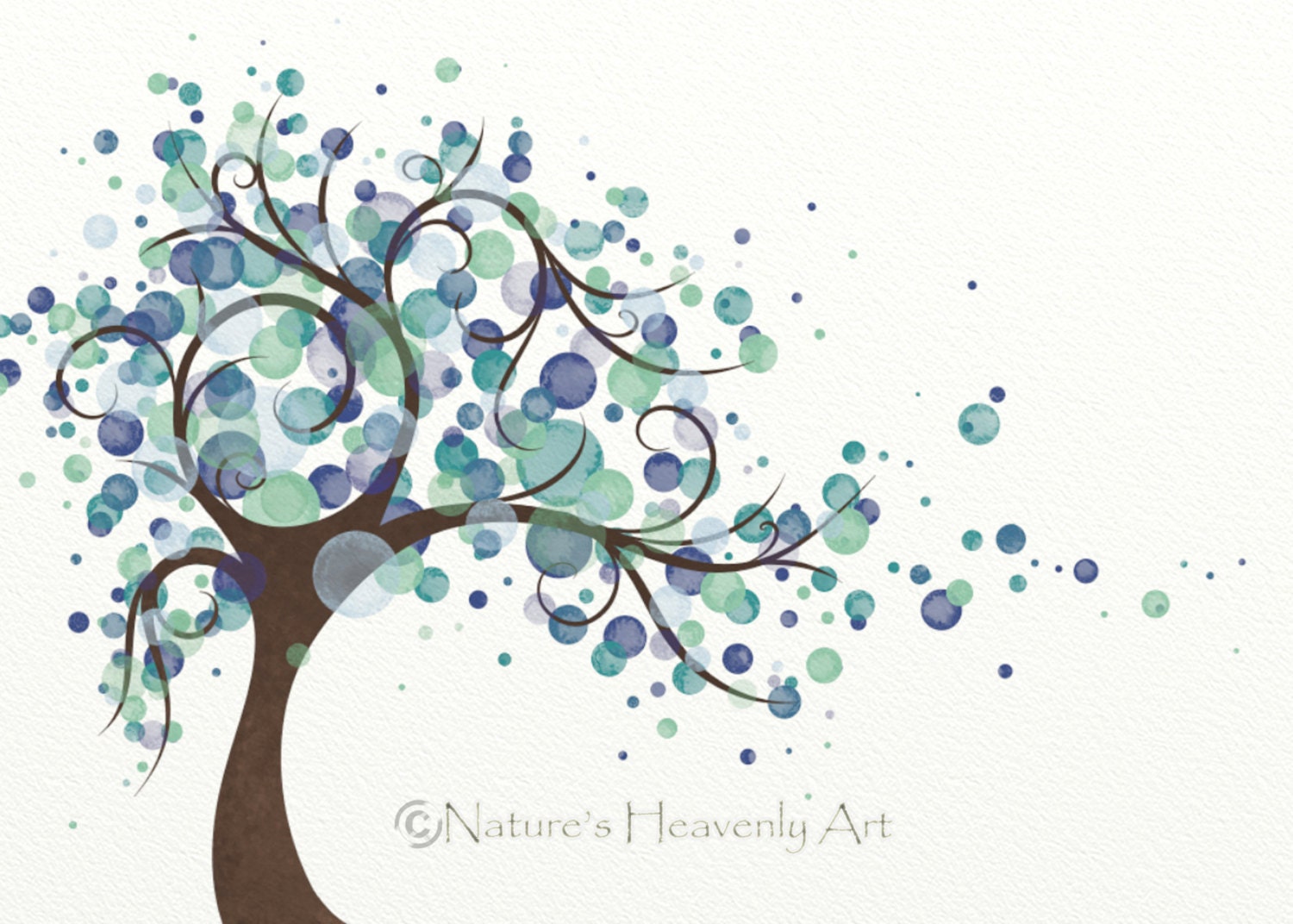 Purple Blue Green Circle Watercolor Tree Art 5 x 7 Print, Polka Dot Tree Print Illustration, Nature Wall Art (59)