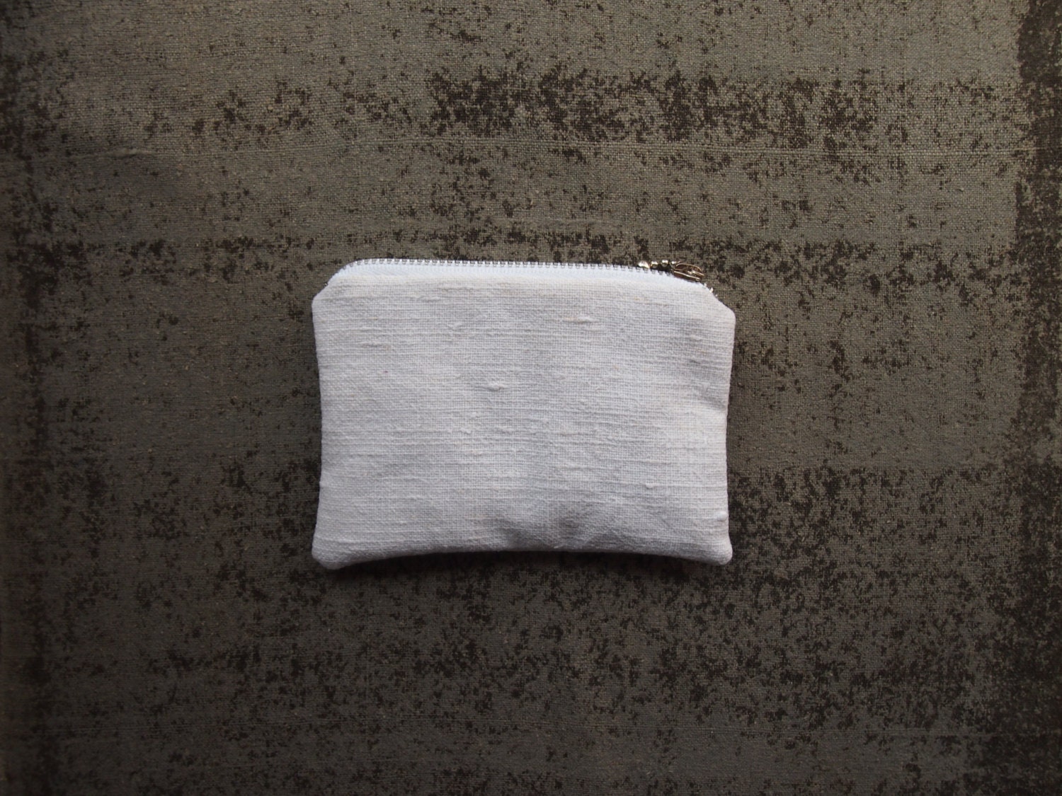 Sea Spray white zip pouch purse antique French linen blanc zipper bag blue white spotted lining zipper pocket clutch