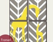 Momma and Baby Giraffe (Series B) Set of 4 - 8x10 Art Prints - (Featured in Gravel and Sunshine) Customizable Colors