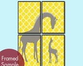Momma and Baby Giraffe (Series A) Set of 4 - 5x7 Art Prints - (Featured in Gravel and Sunshine) Customizable Colors