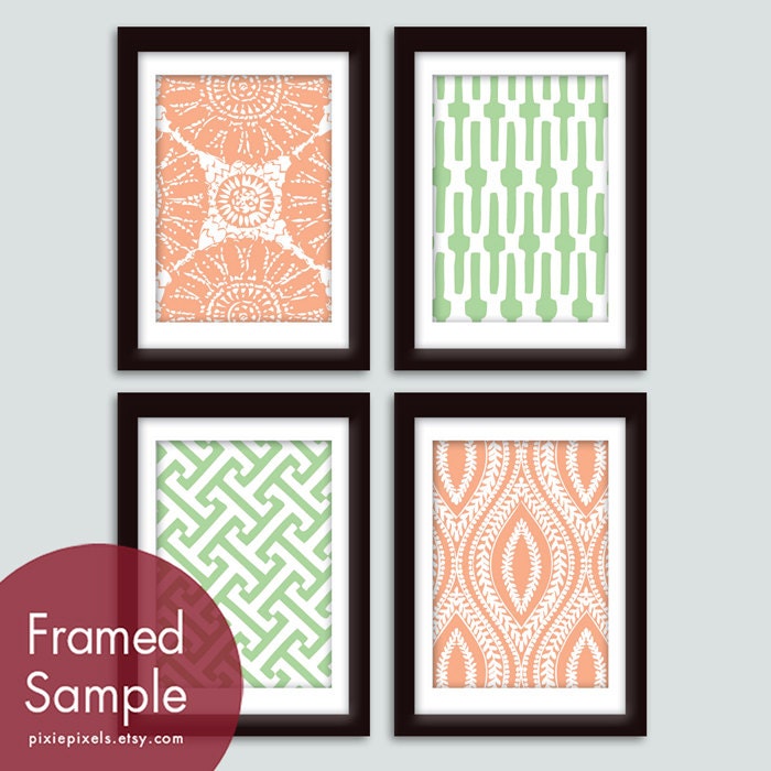 Marine Pattern Prints Collection (Series A) -Set of 4 - 5x7 - Featured in Sherbert and Jaded Palace (customizable colors)