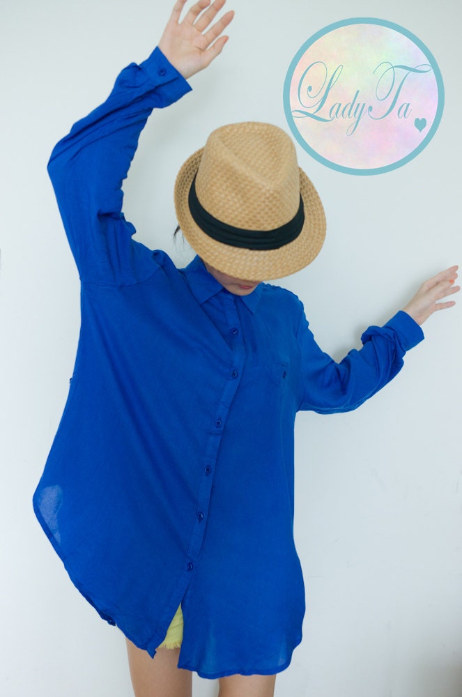 Neon Blue Shirt / Bright Blue Tunic / Women's Shirt / Blue Blouse / Shirt tunic