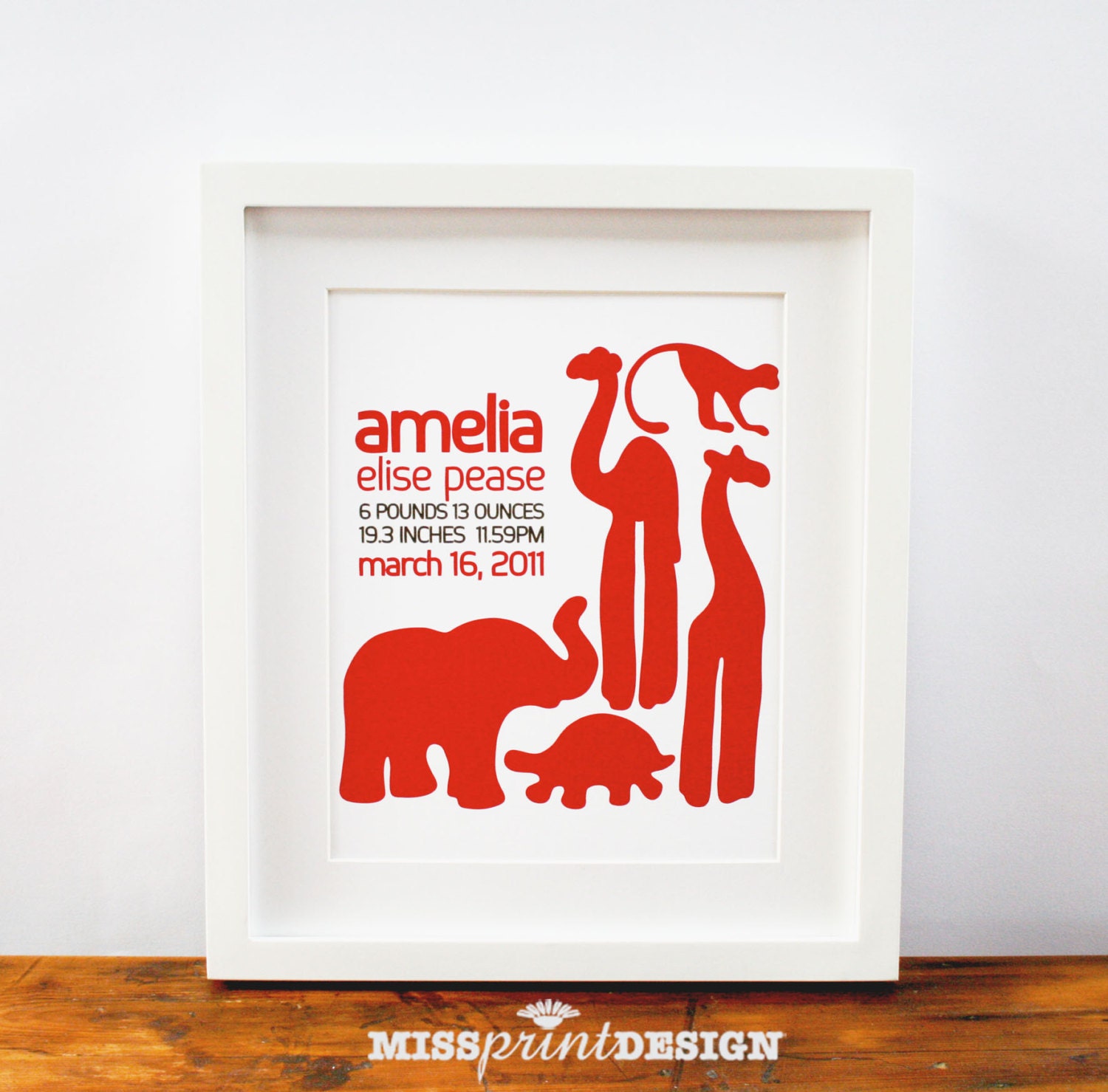 Zoo Animals Baby Nursery Art, Personalized, Baby Shower Gift 8x10