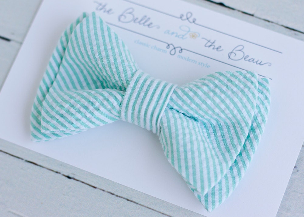 The Beau- mint green stripe seersucker bow tie for boys and men of all ages