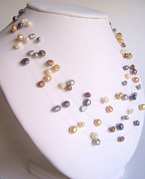 Multicolored pearl illusion necklace floating by starrydreams