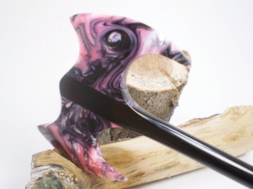 Hair Stick Durin Hair Axe Dragon Skin and Black Acrylic - No 112