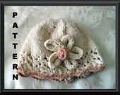Knitting Pattern for a Baby Hat-Children Clothing-Knitted Baby Cloche Pattern-Hand Knitted BABY HAT PATTERN-Beige and Ivory Flower Power