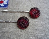 Glass bobby pins Deep Ruby  Glass