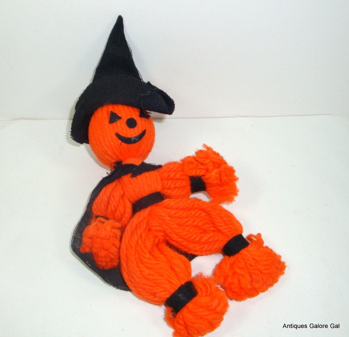 Vintage Pumpkin Witch, Yarn Witch, Halloween Decoration, Ornament, Kitsch, Made in Japan  (269-13)