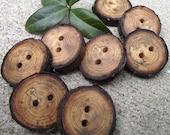 Spalted Cherry Wood Buttons - 8 Wooden Tree Branch Buttons with Bark - 1 1/4 inches, 2 holes, For Journals, Pillows, Handbags, Knitting