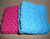 SALE - - - Cotton Dish Cloths / Wash Cloths -  Set of 2 - Hot Pink and Hot Blue