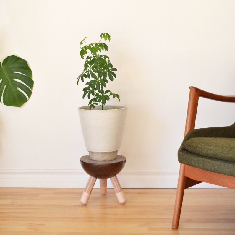 Plant stand solid walnut with dowel maple legs