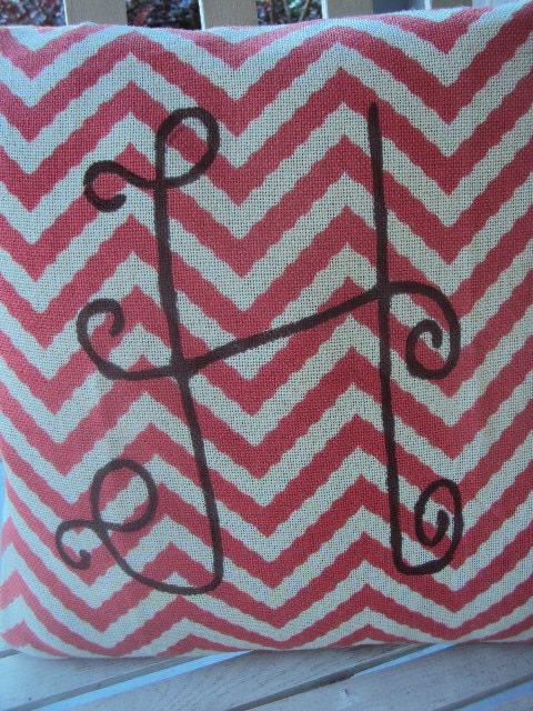 Burlap Chevron Personalized Hand Painted Pillow