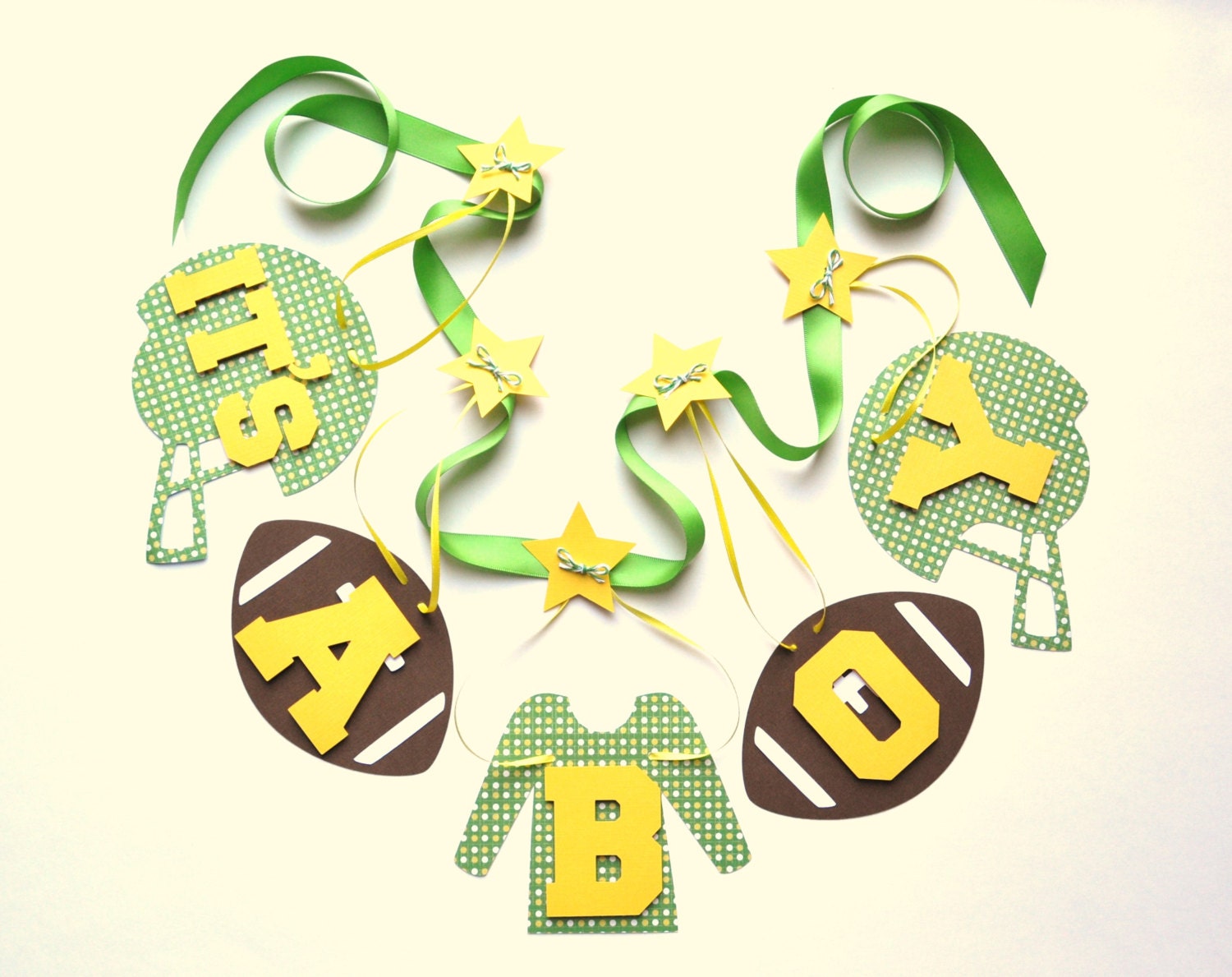 Football baby shower decorations green and yellow it's a boy banner by ParkersPrints on Etsy Il_170x135