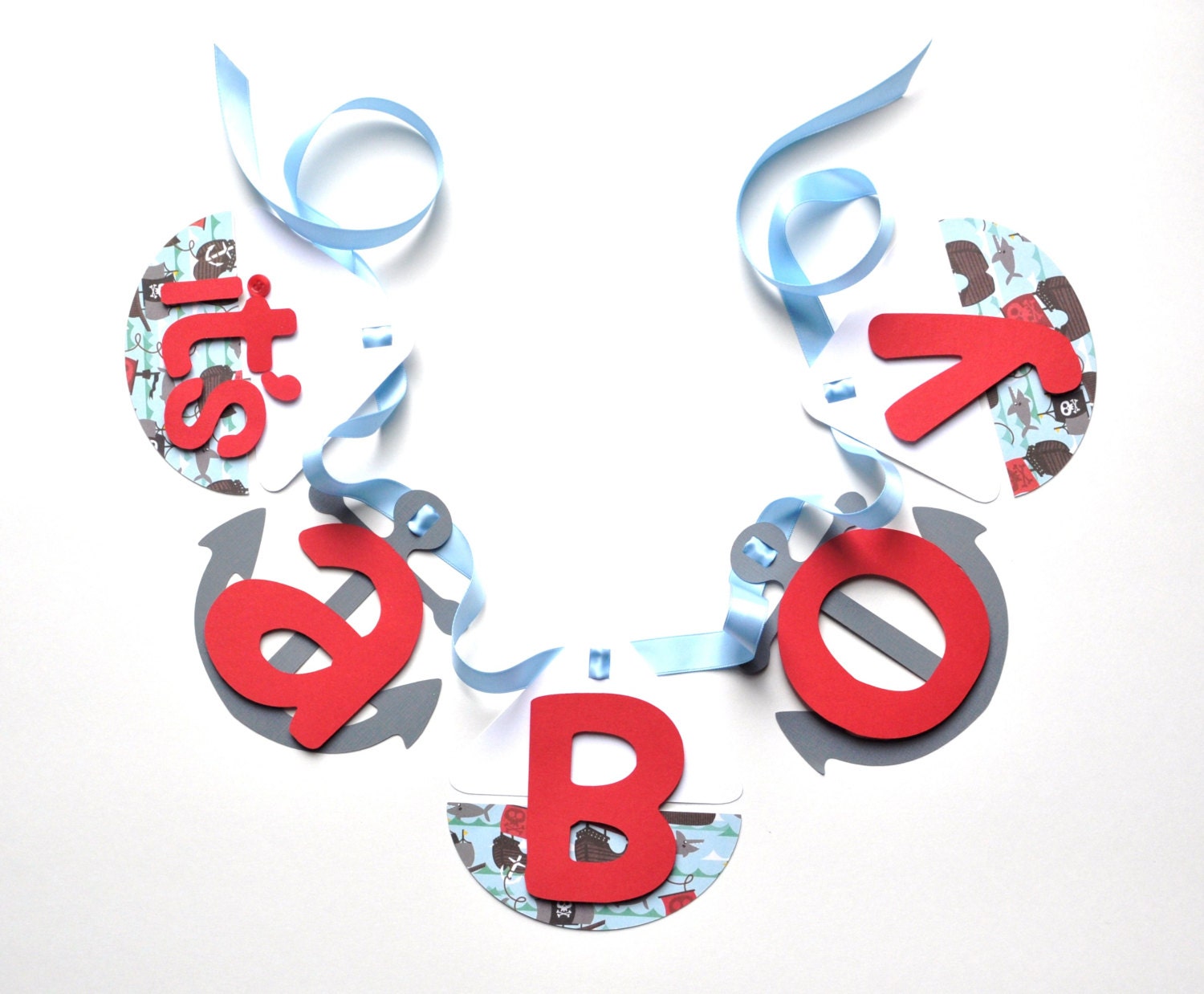Nautical baby shower decorations blue and red shark and pirate banner by ParkersPrints on Etsy