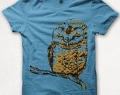 Womens Owl T shirt, Screenprint, Raptor, Bird of Prey, Shirt, Graphic Tshirt - Turquoise