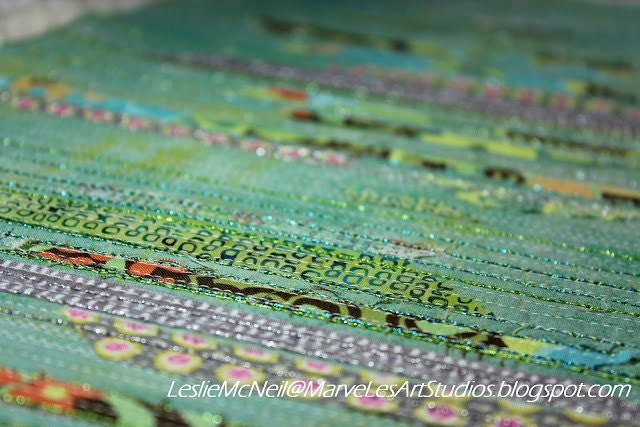 MarveLes CITY LIGHTS Art Quilt table runner Home Decor Dining Decor Gray Pink Aqua Yellow Green