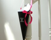 RESERVED for Christine - Black & White Wedding Decor Pew Cone with Custom Initial Monogram for Ceremony Aisle, Chair Marker, Church