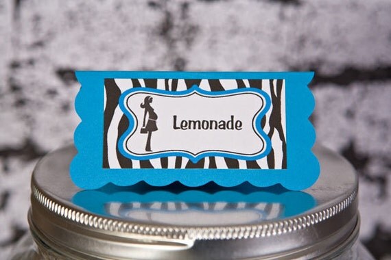 Baby Shower Food Tents - Mom to Be Theme Food Labels - Menu Cards - Place Cards - Baby Shower Decorations - Aqua Blue & Zebra (6) Il_570xn
