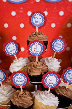 Sailboat Cupcake Toppers - Sailboat Baby Shower Decorations in Blue & Red (12) Il_570xn