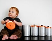Set Of 4 Copper Metal Retro Table Top Canisters