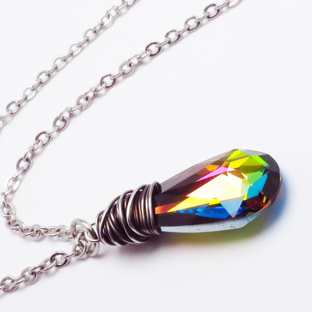 Vitrail Medium Swarovski Crystal Oxidized Silver Wire Wrapped Necklace
