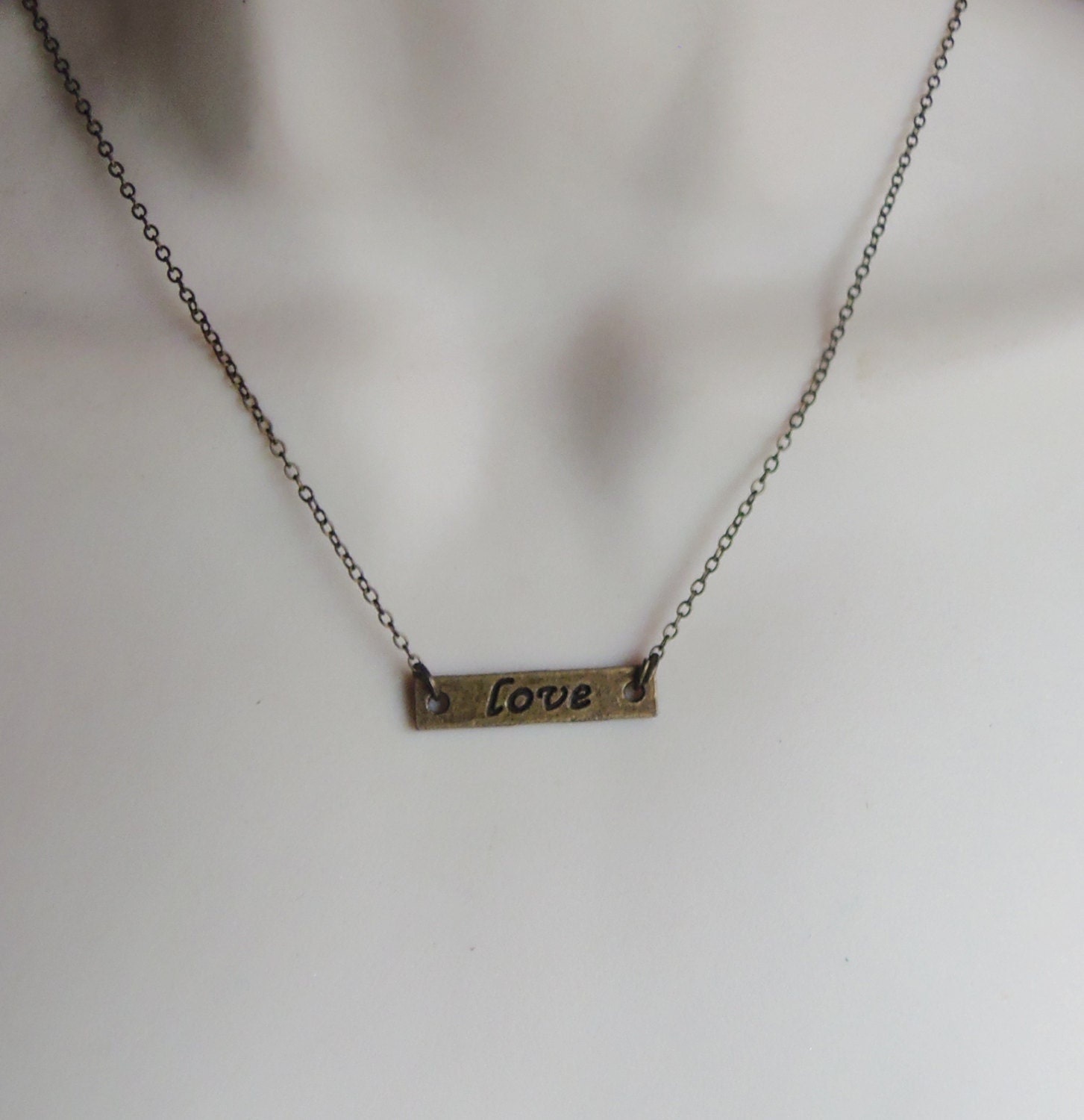 Love Necklace. Antique Bronze. Vintage Inspired Necklace. Choker Necklace. Symbolic Jewelry. Stamped Necklace. Bridesmaid Jewelry