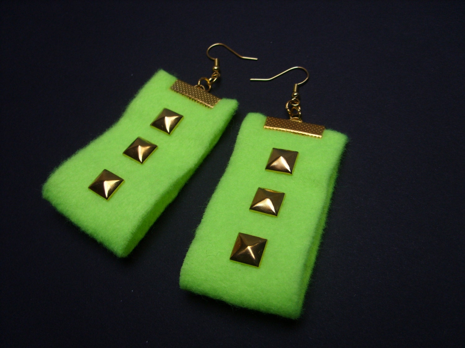 felt earrings studs earrings neon green lime green modern geometric felt jewelry 80s 90s inspired