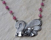 SALE Sterling Silver Swan and Ruby Necklace