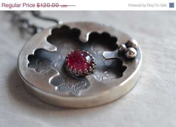 SALE Sterling Silver Pink Tourmaline Necklace Strawberry Butterfly