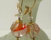 Coral and White Colored Vintage Glass Bead Earrings, West German Glass
