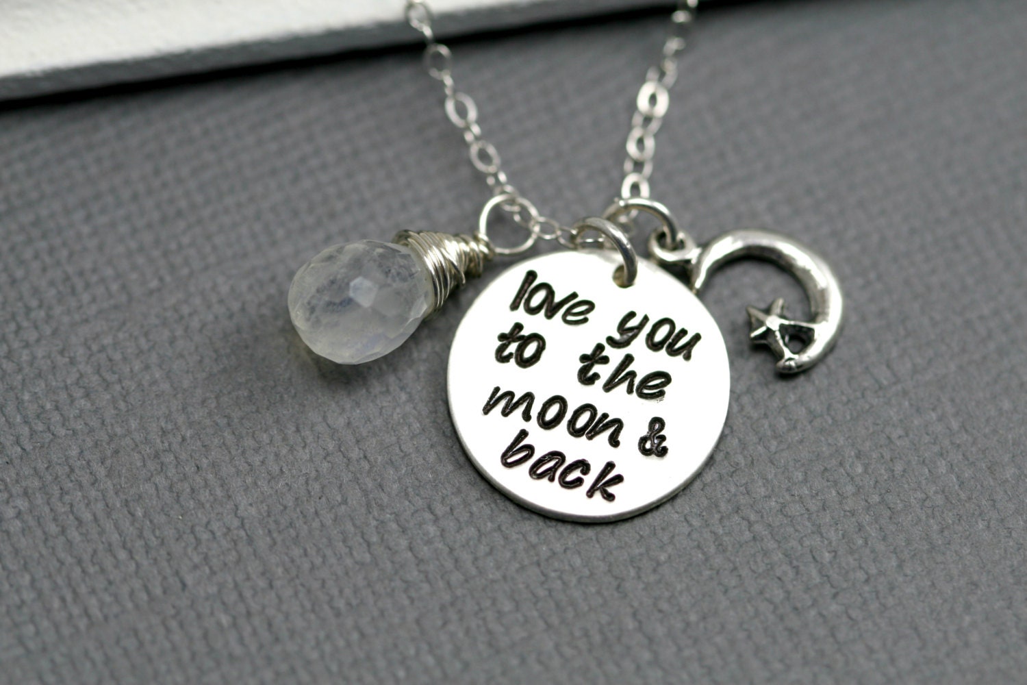 I Love You to the Moon and Back Sterling Silver Mother's Necklace - Moonstone Gemstone - Mommy Necklace