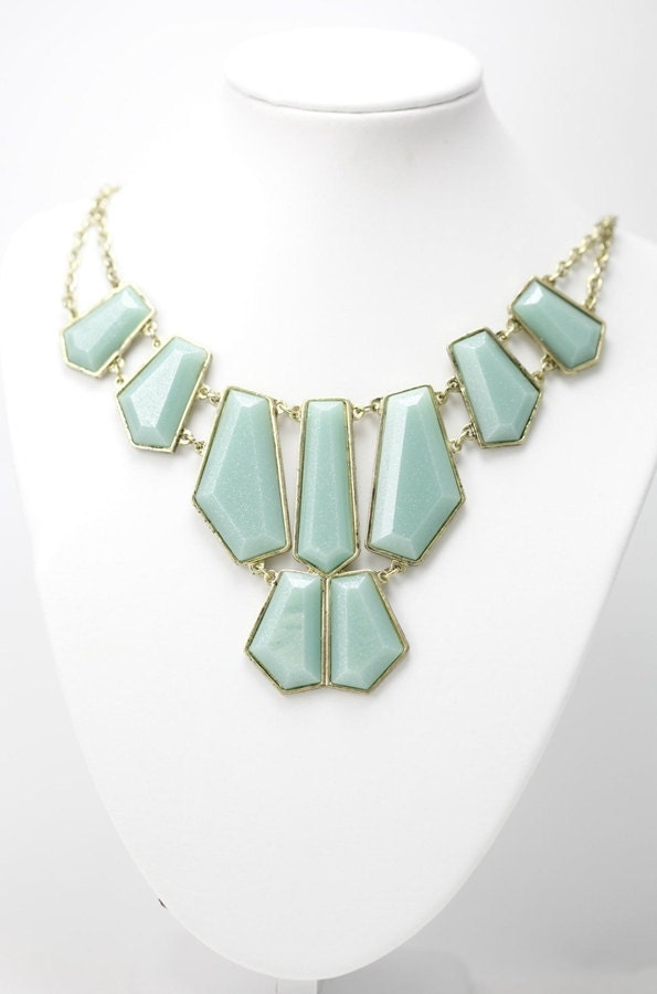 Teal Statement Necklace - Simple Gold and Teal Geometric Necklace