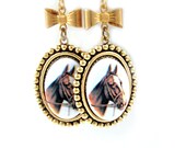 Horse Earrings Cameo Earrings Victorian Shabby Chic Earrings Southwest Equestrian Bow Earrings Vintage Horse Cameo - Clementine