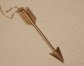 Large Arrow Necklace, Tribal Charm Pendant, Long 14kt Delicate Gold Filled Chain, Archery, Simple Southwest Jewelry