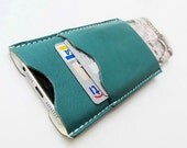 PERSONALIZED iPhone 5 Case, Card Case & Wallet in Premium Selection, Turquoise Italian Calfskin. HANDMADE Unique case