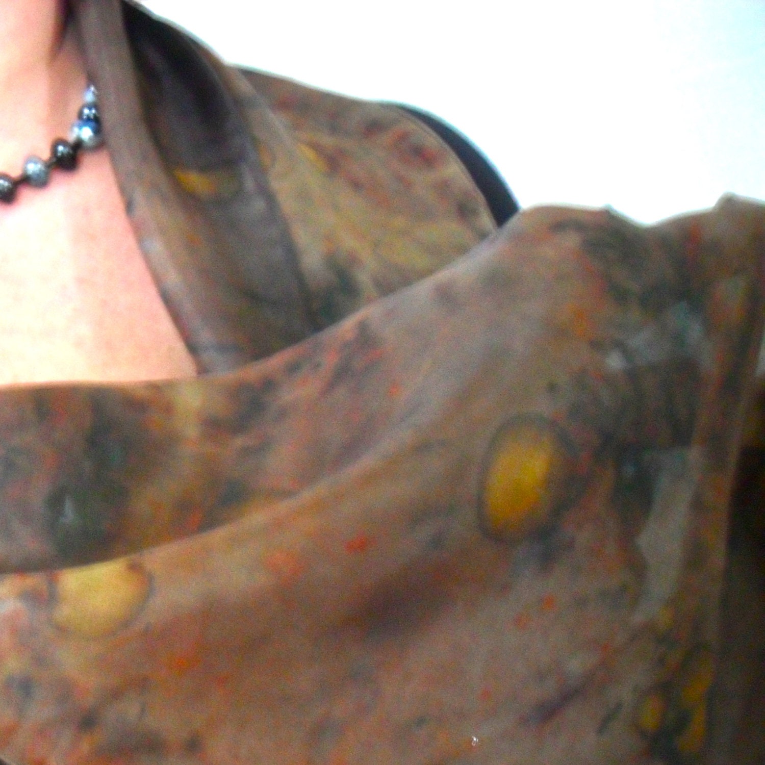 Silk Scarf, Snow Dyed, Black Rusty Browns, Hand Dyed