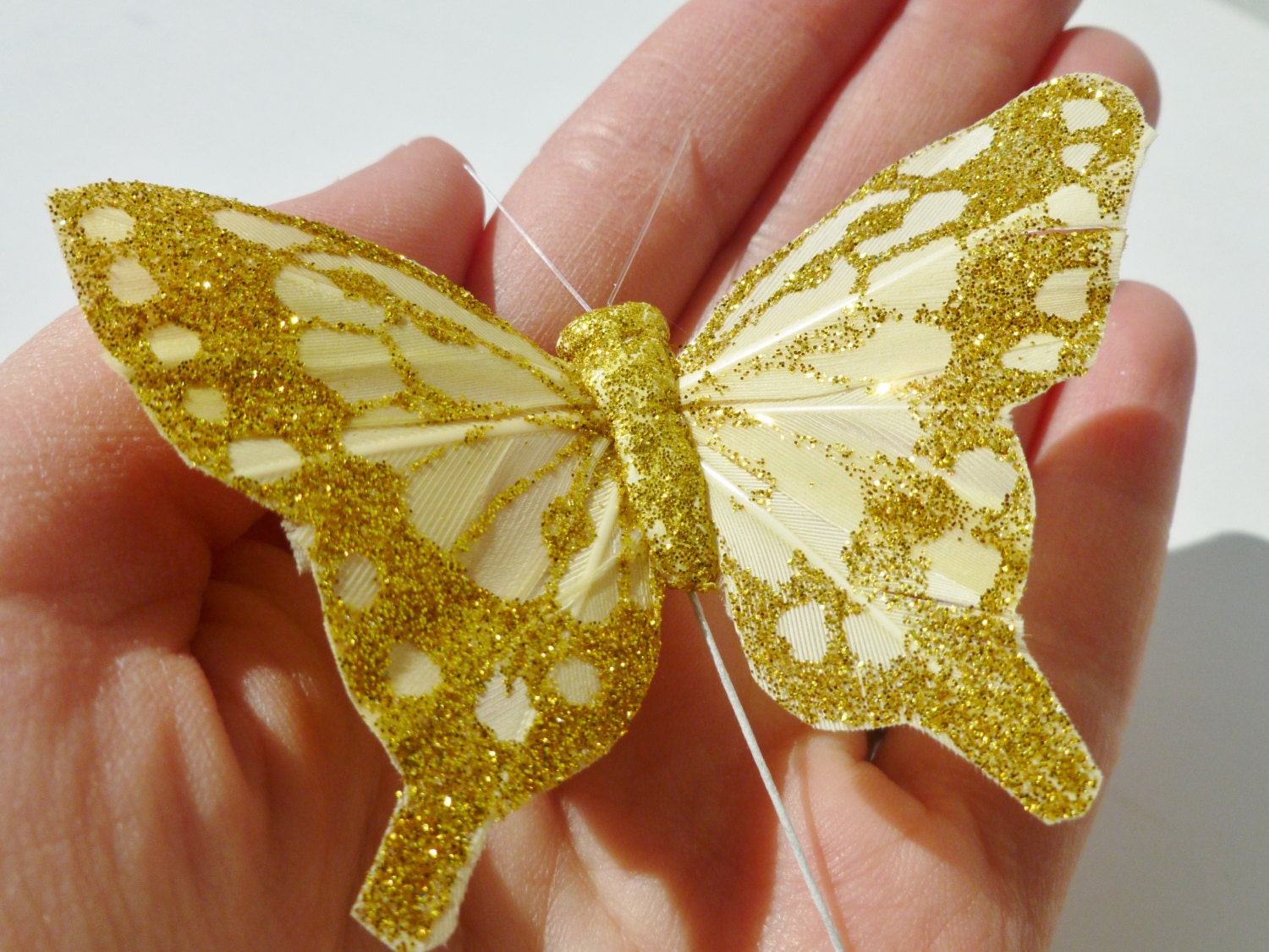 12 Feather Butterflies for Hair Pins, Favors, Wedding Cake