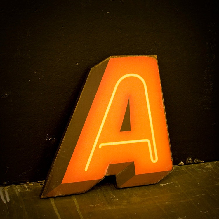 Faux Neon Wood Letter A Warm Light