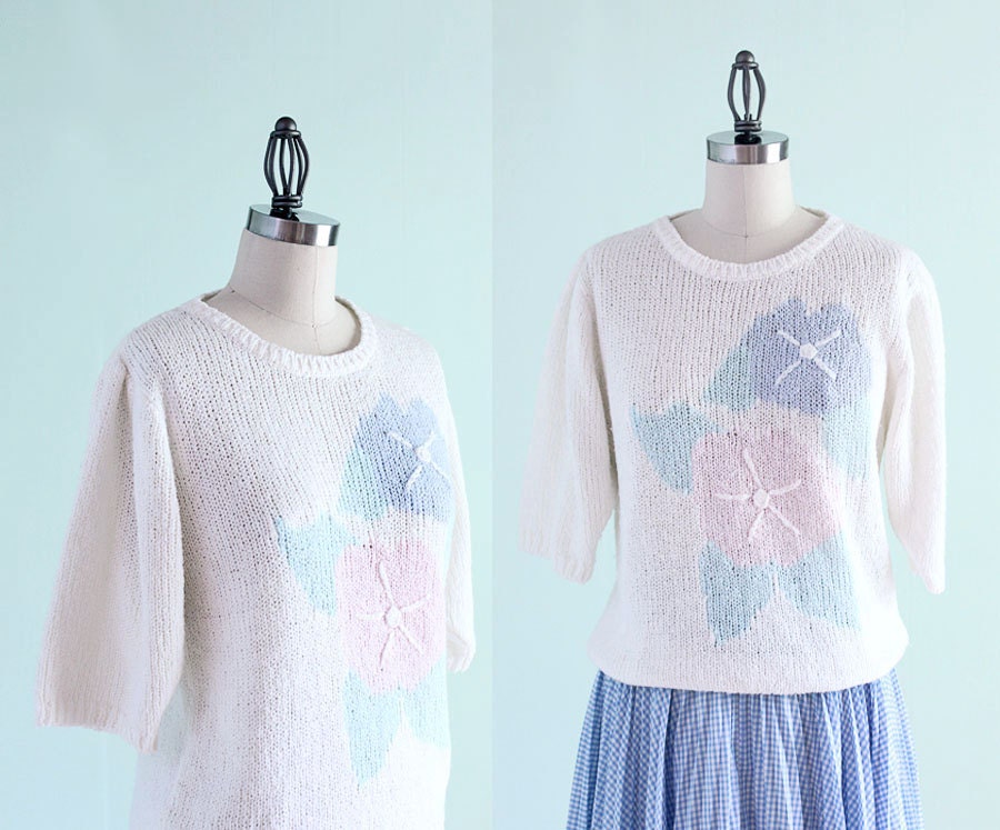 Pastel Floral Sweater Shirt Vintage 80's - Small Medium