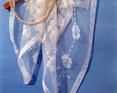 Scarf, Chiffon, White on White, Accessory, Vintage, by mailordervintage on etsy