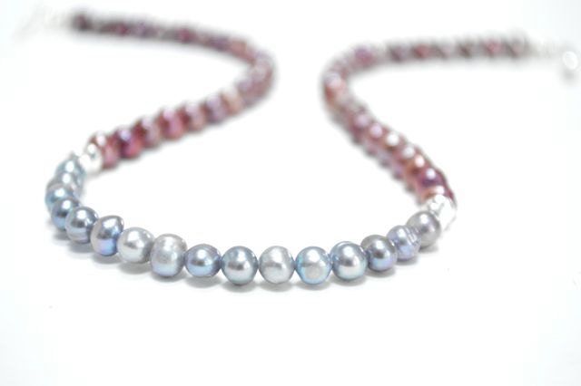 SALE Pearl Necklace, Silver Metallic Necklace, Plum Lilac Pearls Choker Minimalist Color Block Jewelry Summer Fashion Under 25