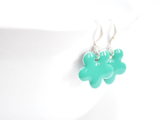 Teal Flower Earrings,  Childrens Earrings Teen, Minimalist, Tween Jewelry ,Sterling Silver, Sea, Ocean, Spring Fashion Gift For Her