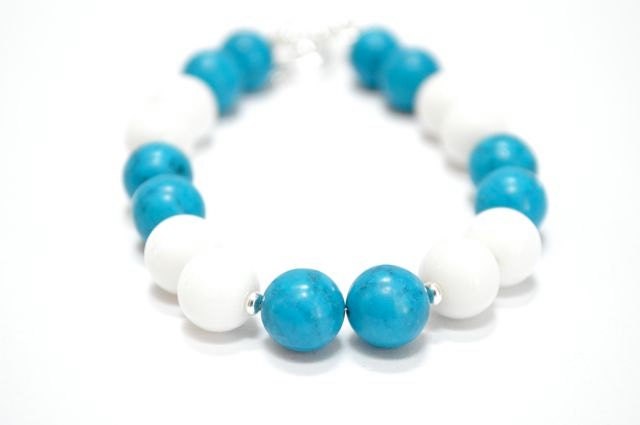 Turquoise Bracelet, Chunky Bracelet Blue White, Sea Beach Sky Ocean, Bright Summer Fashion, Gift For Her, Under 20