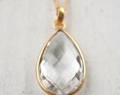 Memorial Day SALE Gold Crystal Quartz Teardrop Necklace - Bridal Necklace - Spring Weddings