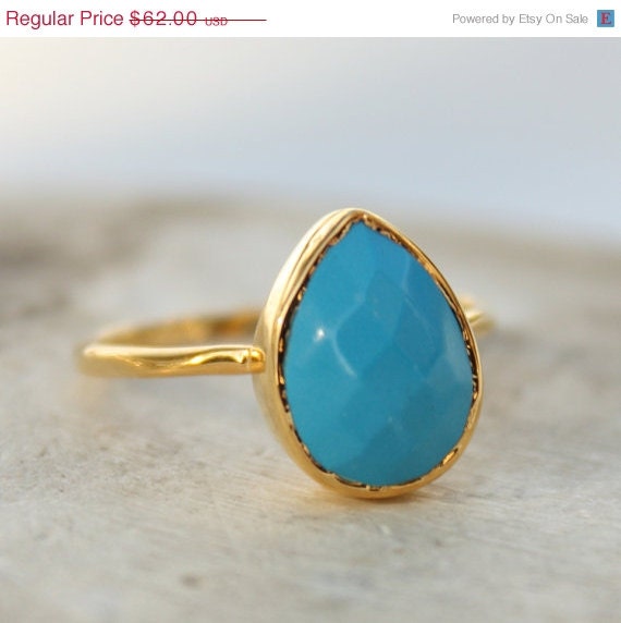 SALE 15 OFF Turquoise Ring - Teardrop Shape - Stacking Ring