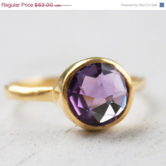 SALE 15 OFF Gold Purple Amethyst Ring - Gemstone Ring, Stackable ring - February Birthstone Ring