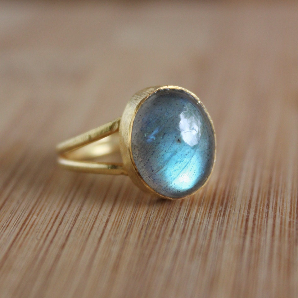Midnight Blue Labradorite Ring - Chunky Oval Stone Ring - Adjustable, The Northern Lights