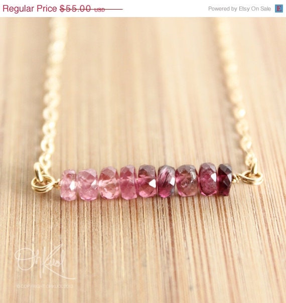 SALE 15 OFF Pink Ombre Necklace - Pink Tourmaline Necklace - 14K Gold Fill